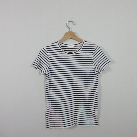 Club Monaco Stripe T-Shirt Women XS Black White Short Sleeve Cotton Blend 80 - Picture 1 of 7